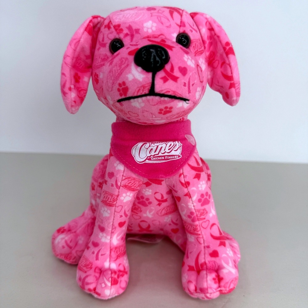 Raising Canes Pink Puppy Plush Breast Cancer Awareness Ribbon Dog Bandana Mascot